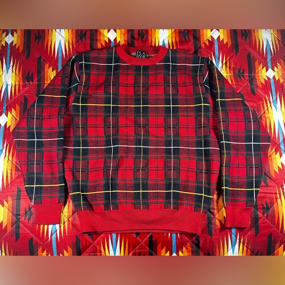 Jos. A. Bank Other - Vintage Grandpa Sweater Mens M Jos A Bank Plaid Red Pure New Wool Crewneck 90s